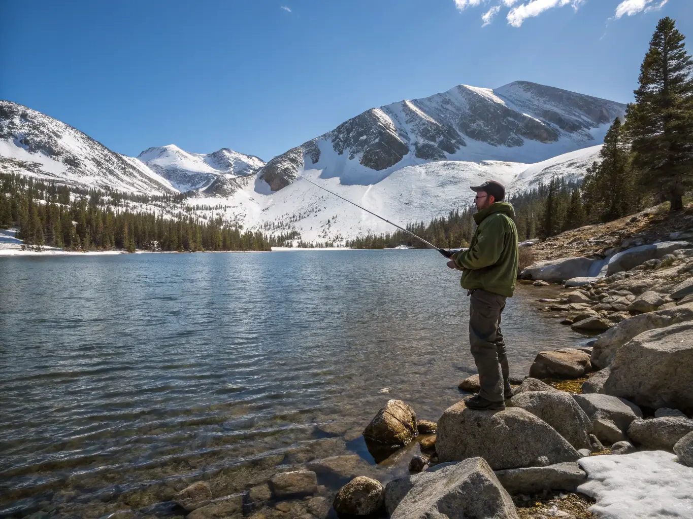 A person fishing peacefully by the lake, emphasizing the tranquility and connection with nature promoted by CLUB NAUTIQUE DE PORT DIEU's fishing programs.
